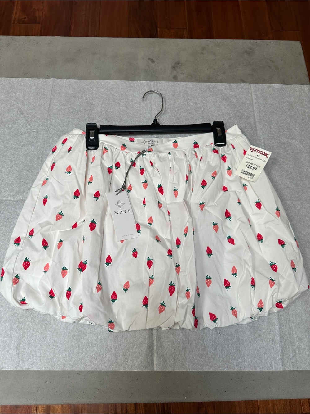 WAYF White Bubble Skirt with Red Strawberry Print